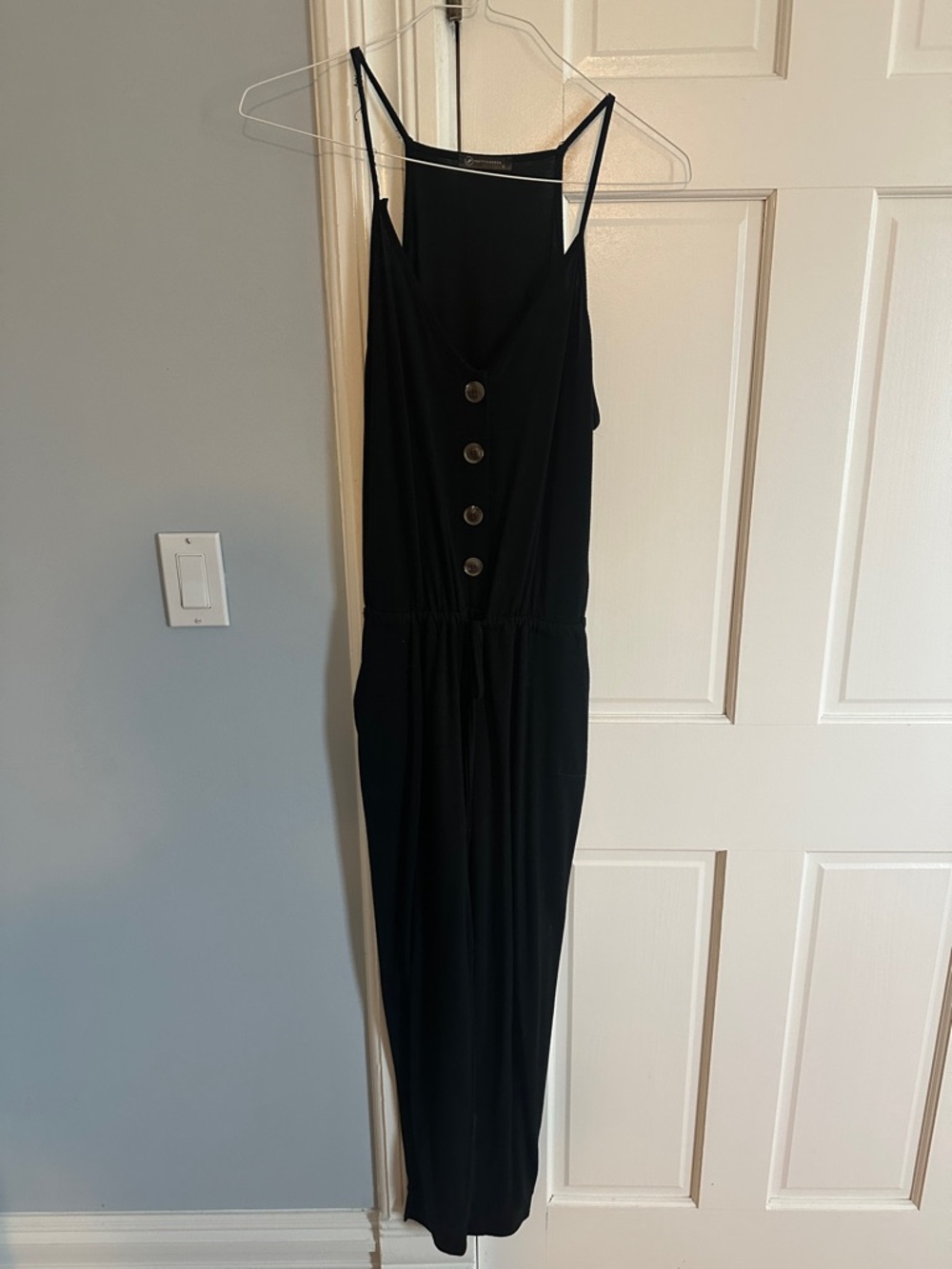 Black Sleeveless Maxi Jumpsuit with Button-Front Bodice